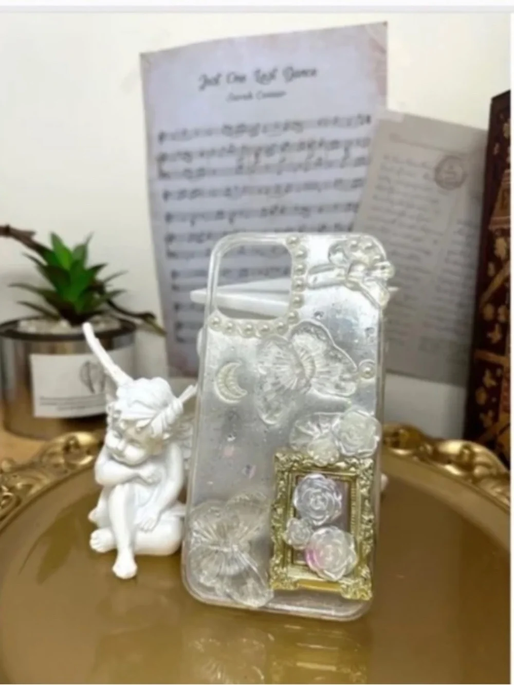 iPhone 12/12pro Baroque Butterfly and angel Phone Case, Handmade case